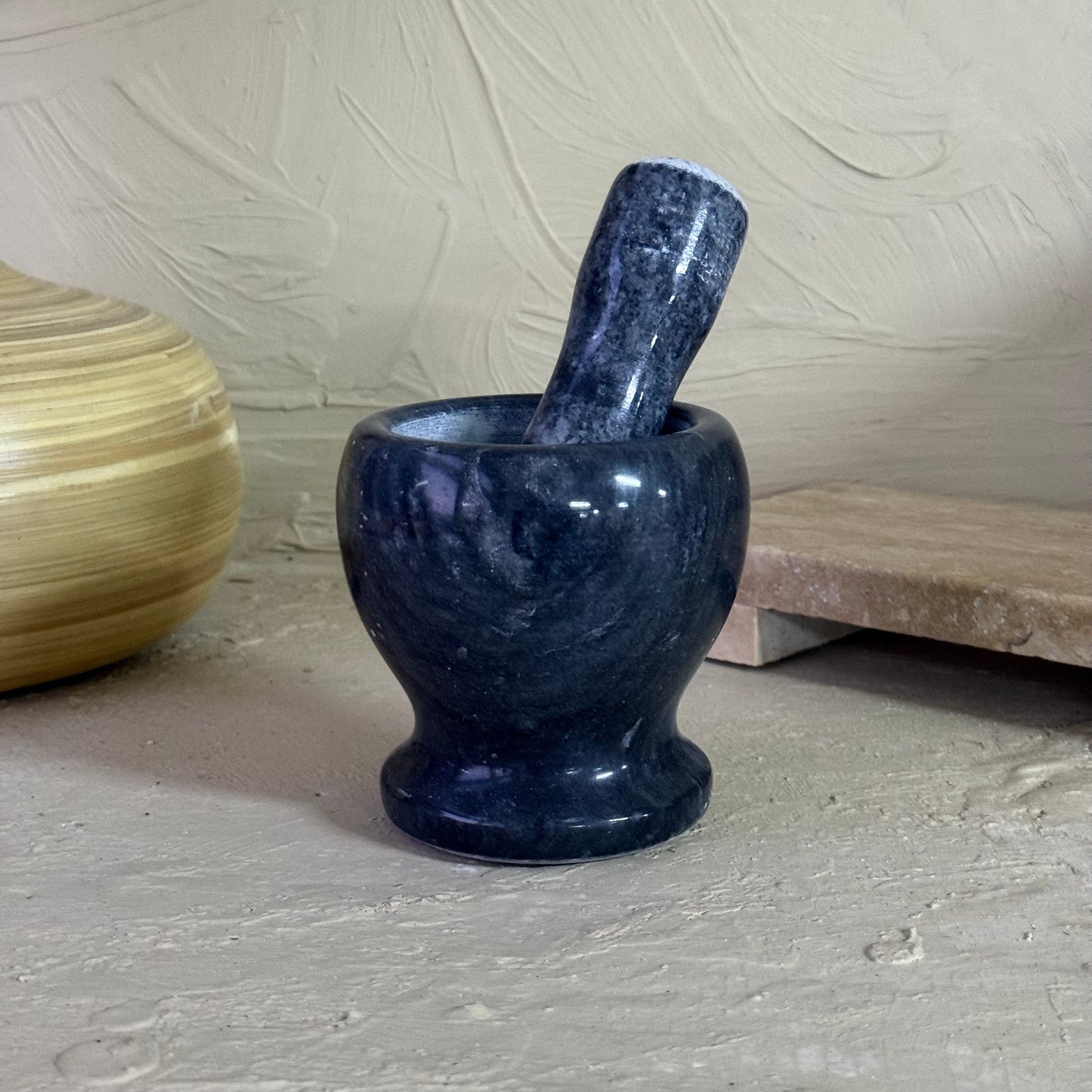 Perry Saf Mermer Havan Seti Siyah 11 cm