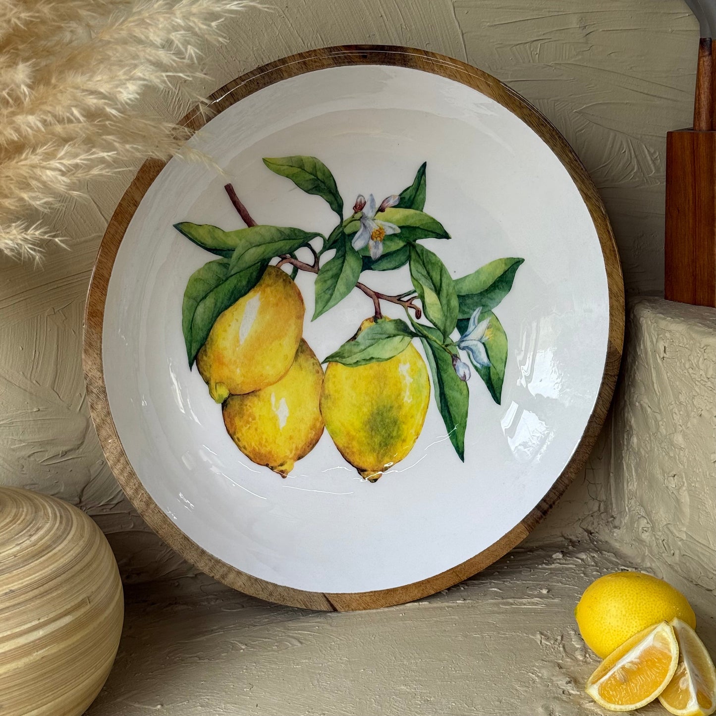 Selin Yuvarlak Küçük Boy Sunumluk Meyvelik Lemon Desenli KOD:HSL-05