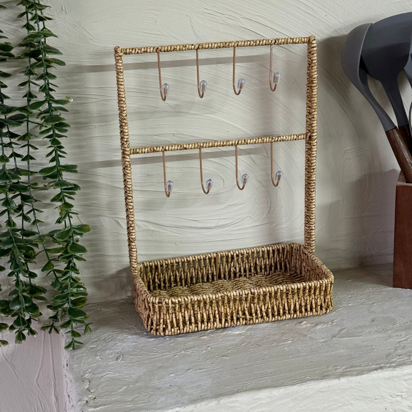 Evanev Rattan Fincan Askı Standı Kahve Rengi KOD:30481