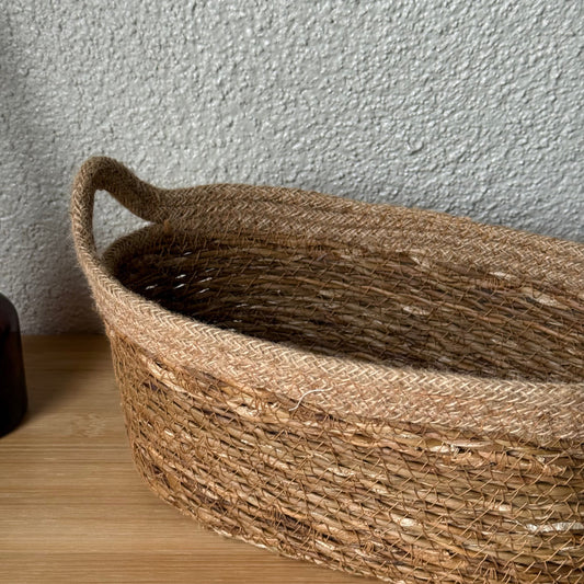 Svr Kulplu Oval İnçe Hasır Sepet Naturel 29x16x11 cm