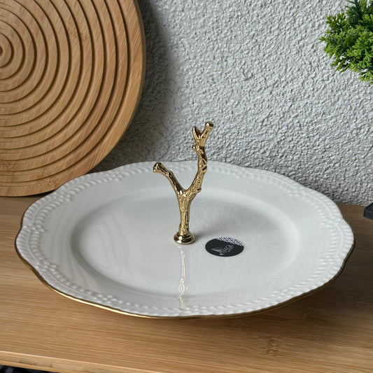 Firuze Gold Ayaklı Porselen Sunumluk 25 cm Kod:3735