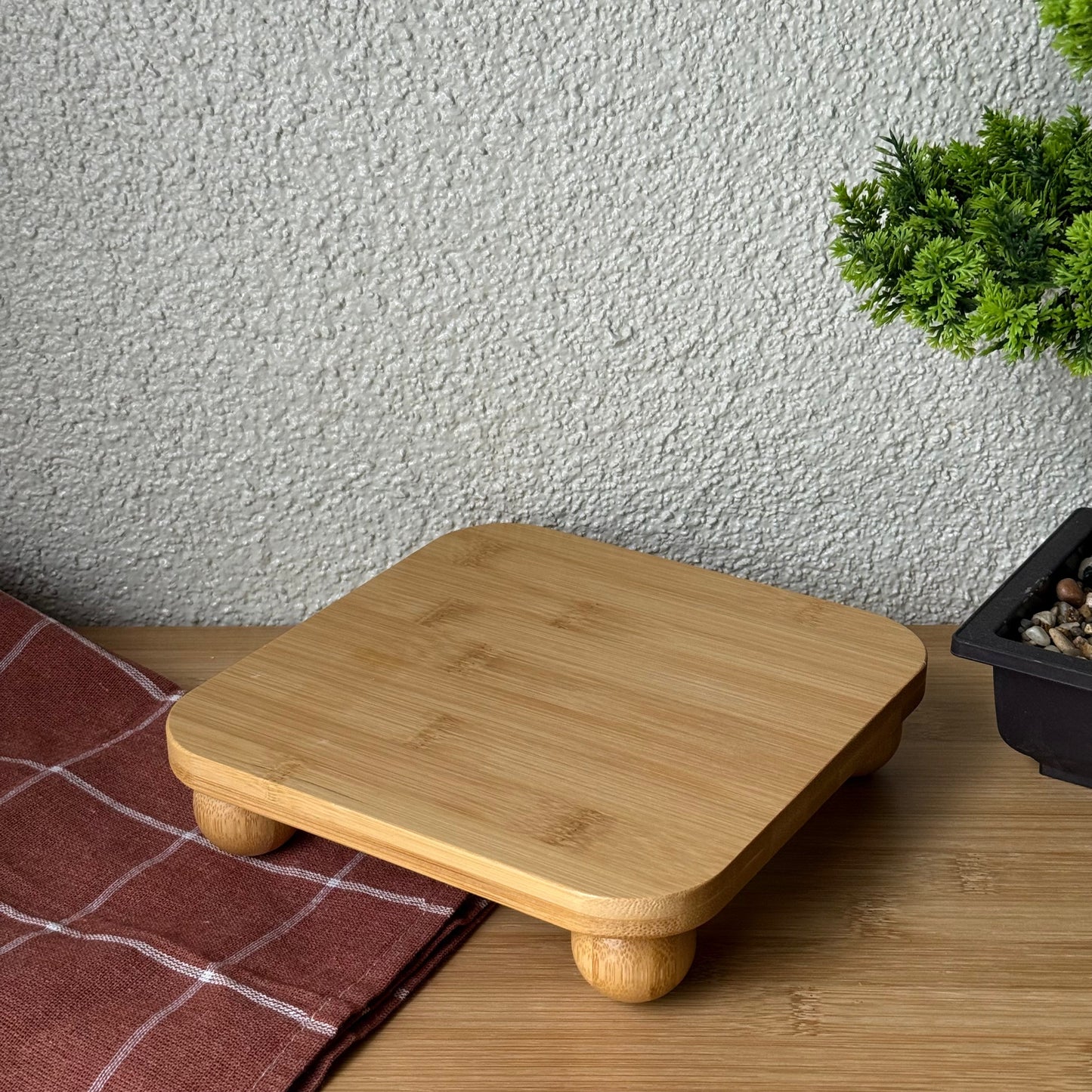 Svr Top Ayaklı Kare Bambu Sunumluk 19,5x19,5 Cm