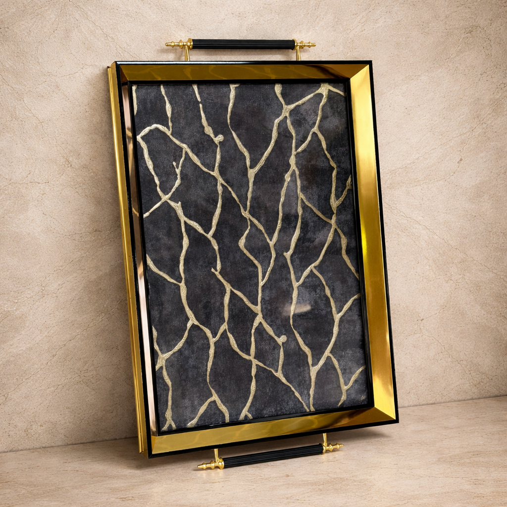 Goldenya Tutmalı Desenli Tepsi Gri KOD:5030-06