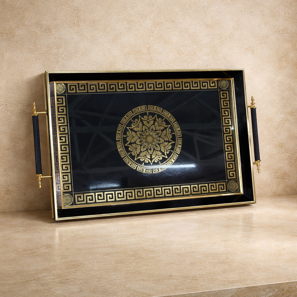 Goldenya Tutmalı Desenli Tepsi Siyah-Gold KOD:5020-50