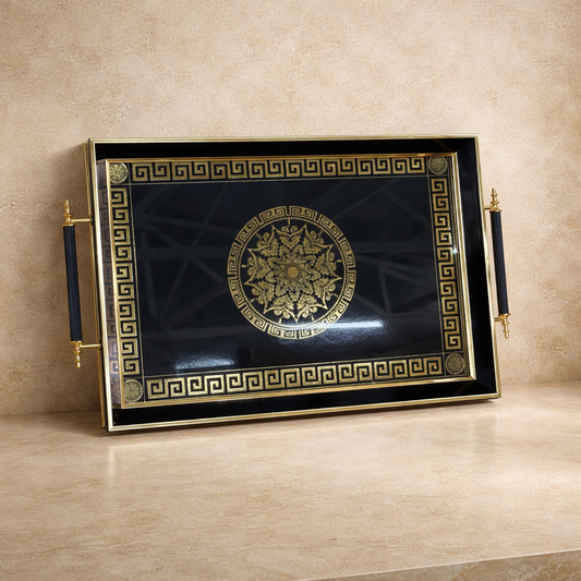 Goldenya Tutmalı Desenli Tepsi Siyah-Gold KOD:5020-50