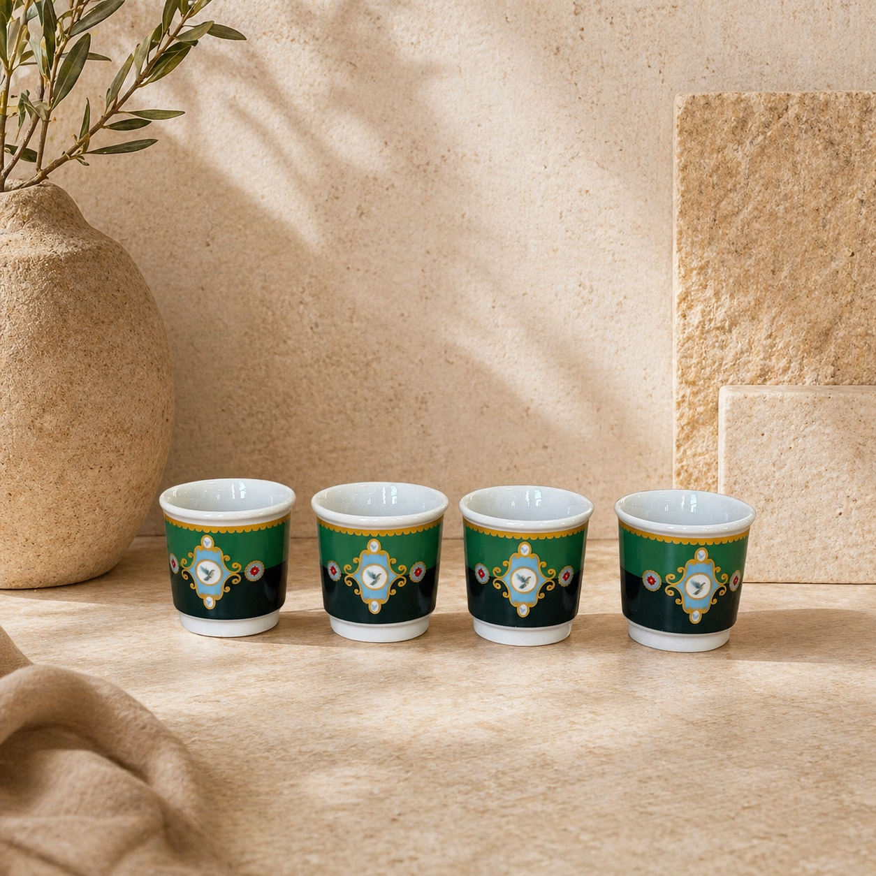 Pashally Porselen 4 Lü Espresso Fincan Seti Yeşil KOD:1035