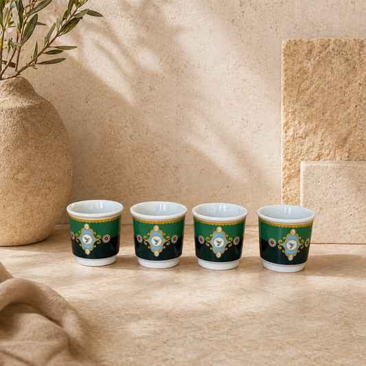 Pashally Porselen 4 Lü Espresso Fincan Seti Yeşil KOD:1035