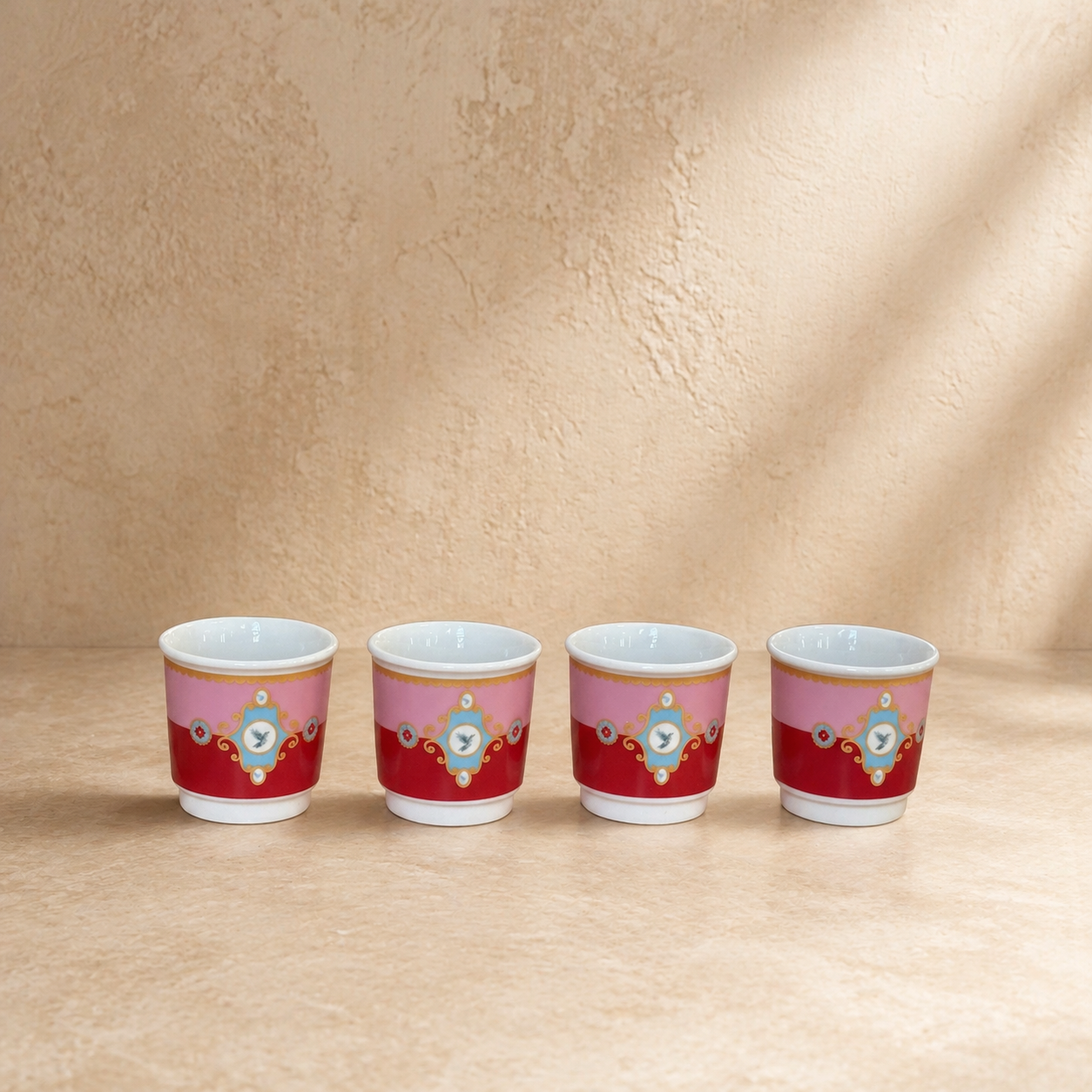 Pashally Porselen 4 Lü Espresso Fincan Seti Pembe-Kırmızı KOD:1032
