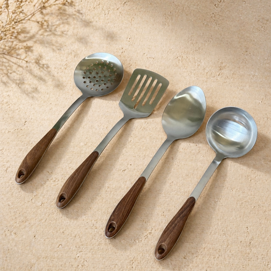 Cookerlly Ahşap Tutmalı Metal Mutfak Seti 4 Parça KOD:1764-65-66-67