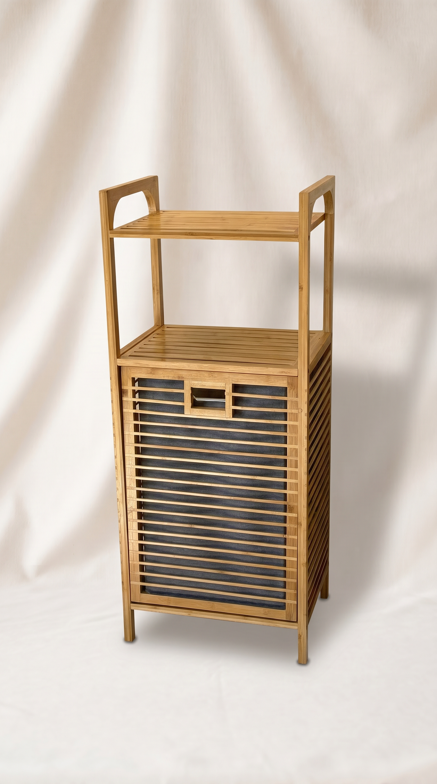 2 Adet Eva  Medusa Bambu Kirli Çamaşır Sepeti 2 Katlı Raf Banyo Dolabı 95x40x30 cm
