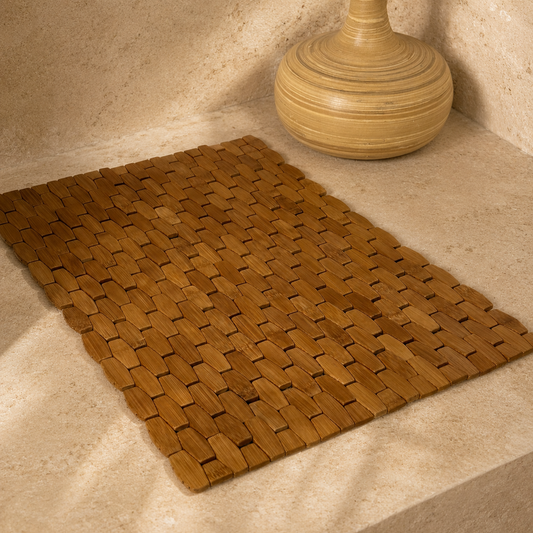 Maperlla Mozaik Bambu Banyo Paspas Kaydırmaz Taban 60x41 cm KOD:110038