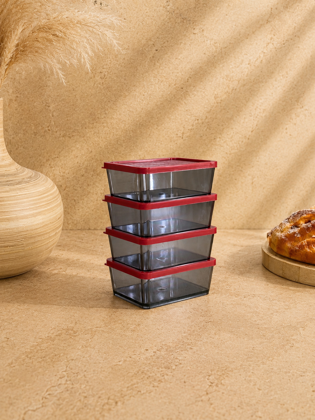 Bonbon Saklama Kabı Set 4 Parça Kırmızı 180 ml