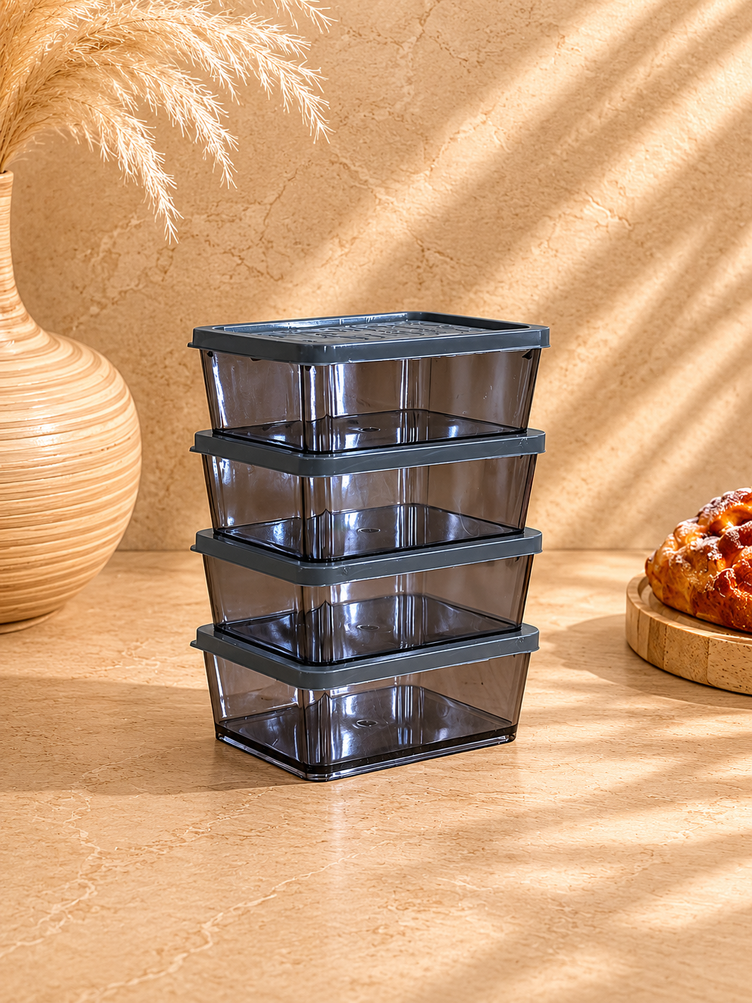 Bonbon 4 Parça Saklama Kabı Set Gri