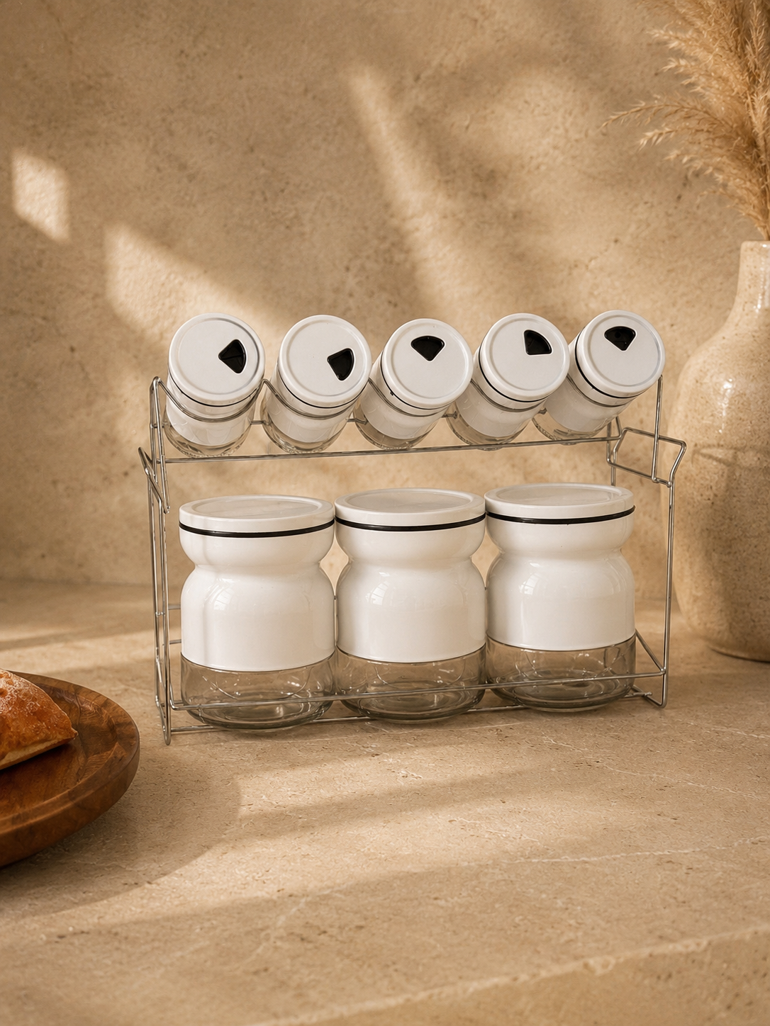 Sun White Metal Standlı 8 Parça Cam Baharatlık Seti KOD:13625