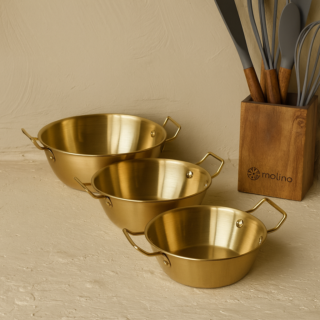 Como 3 Boy Tutmalı Çelik Kase Set 17 cm, 14 cm, 13 cm Gold KOD:5338-39-40