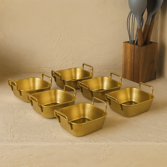Vadi Metal Kare Tutmalı Gold Kase Seti 6 Adet KOD:8802