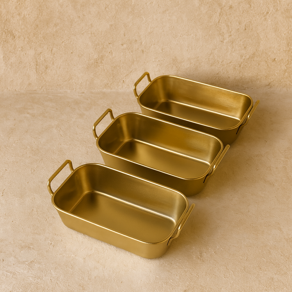 Vadi Metal Dikdörtgen Tutmalı Gold Kase Seti 3 Adet KOD:8803