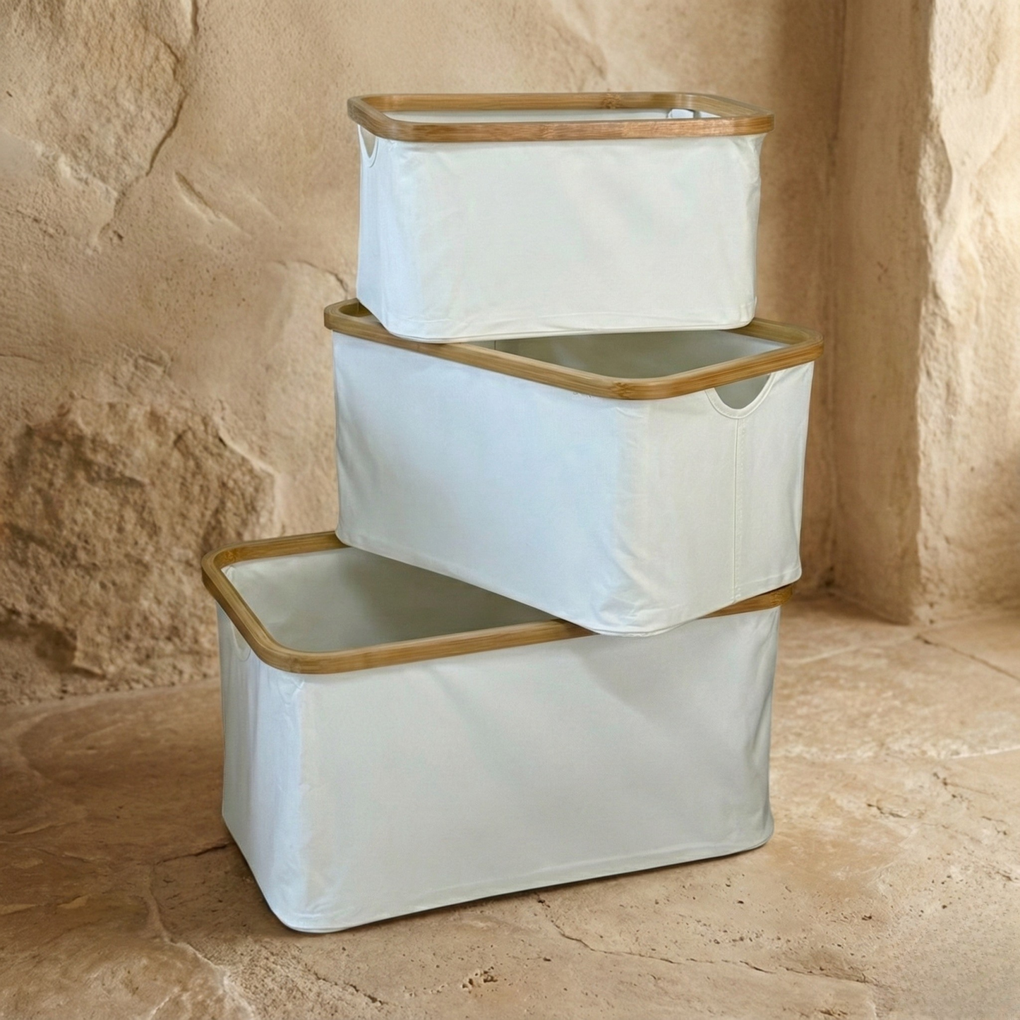 Lalezar Bambu Tutmalı 3 Boy Organizer Seti Krem KOD:8017-16-15