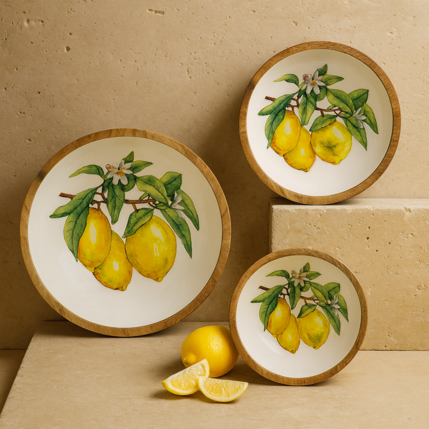 Selin Yuvarlak 3 Boy Sunumluk Meyvelik Salata Kase Lemon Desenli KOD:HSL-09-08-07