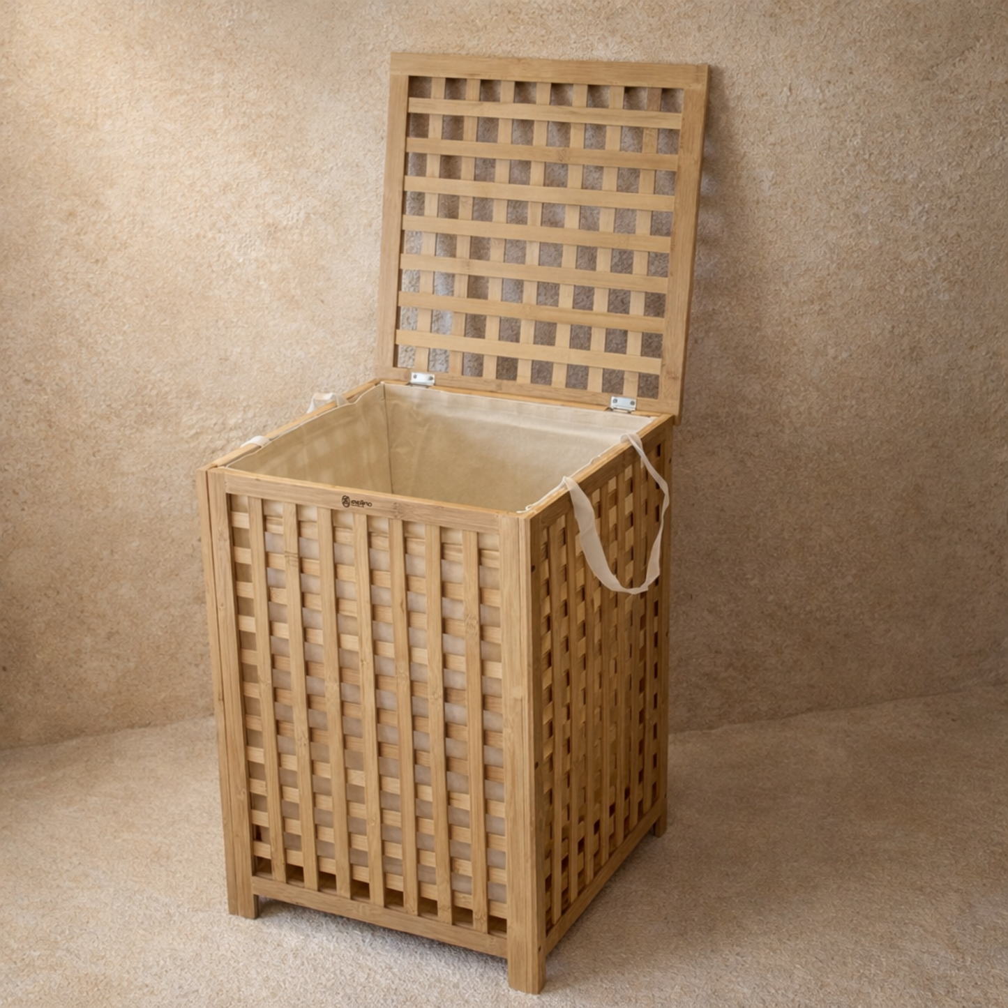 Andy Bambu Ekose Kirli Çamaşır Sepeti 62x43x43cm (En İyi Fiyat Garantisi) Krem