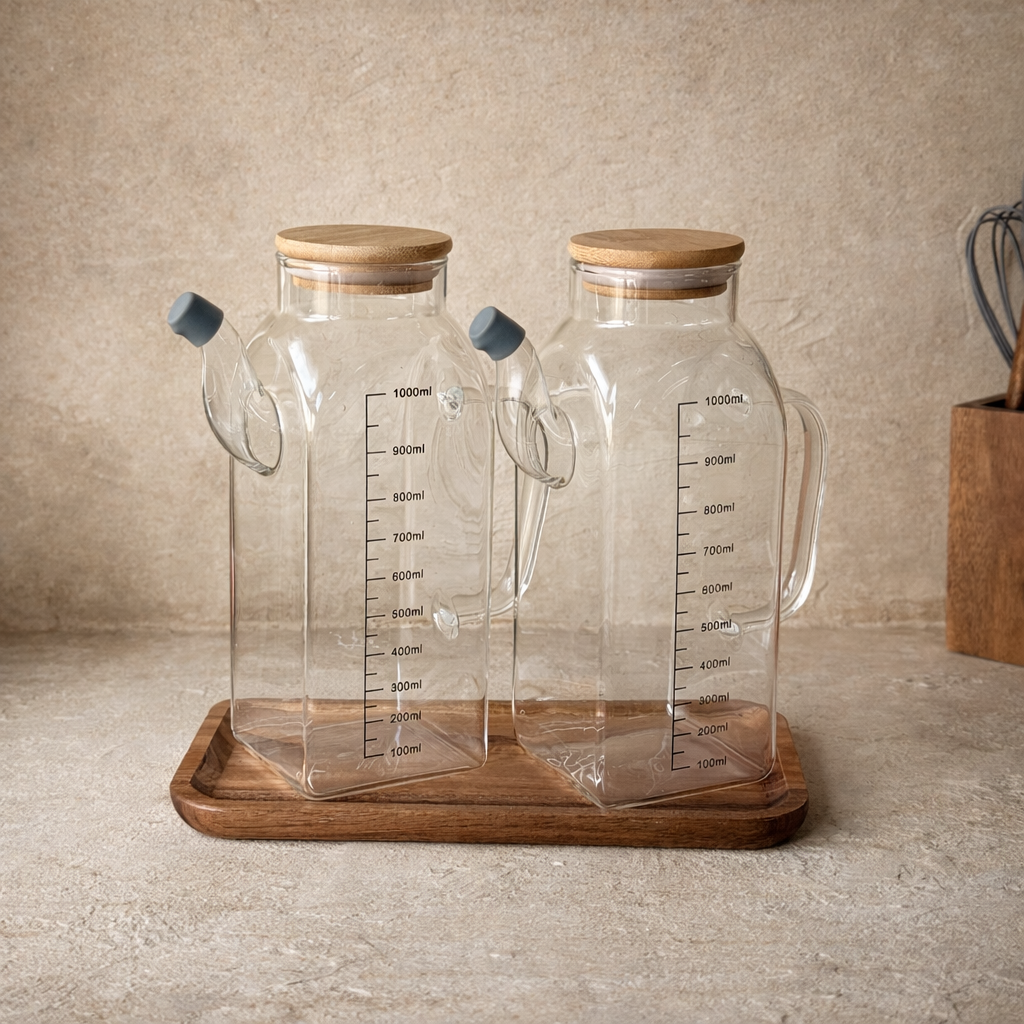 Milay Akasya Standlı İkili Yağdanlık Seti 1 Litre KOD:141-2023