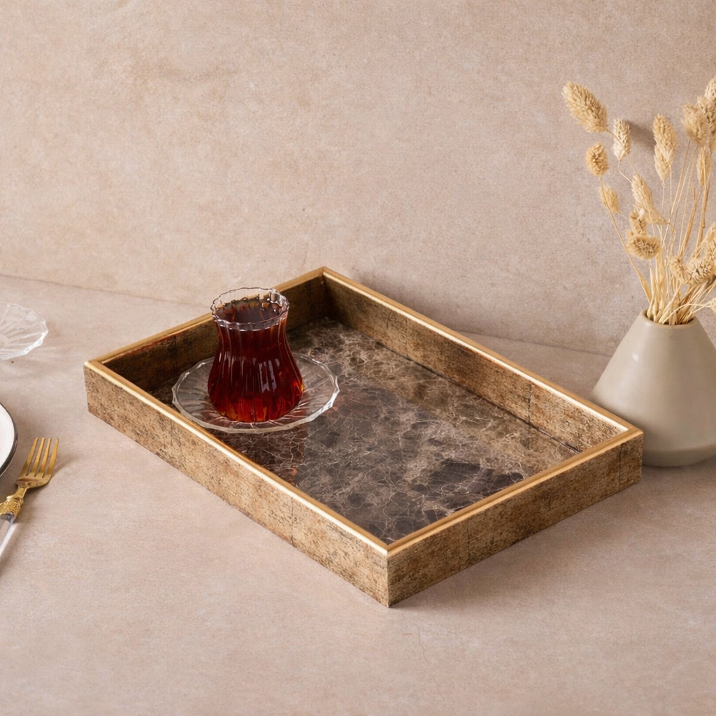Turin Marble Siyah Gold Tepsi 22x33 cm KOD:17467