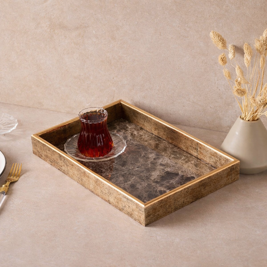 Turin Marble Siyah Gold Tepsi 22x33 cm KOD:17467