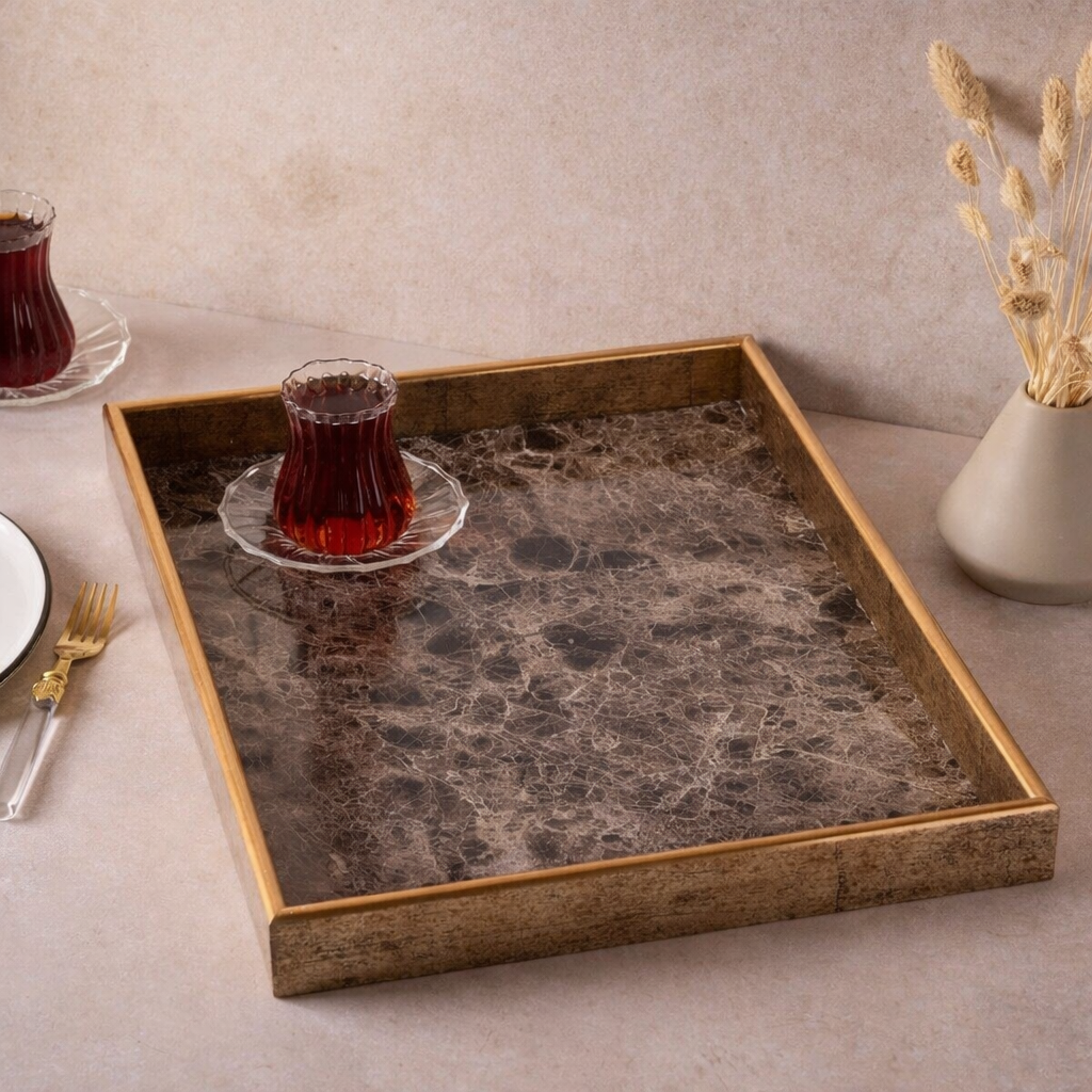 Turin Marble Siyah Gold Tepsi 33x45 cm KOD:17470