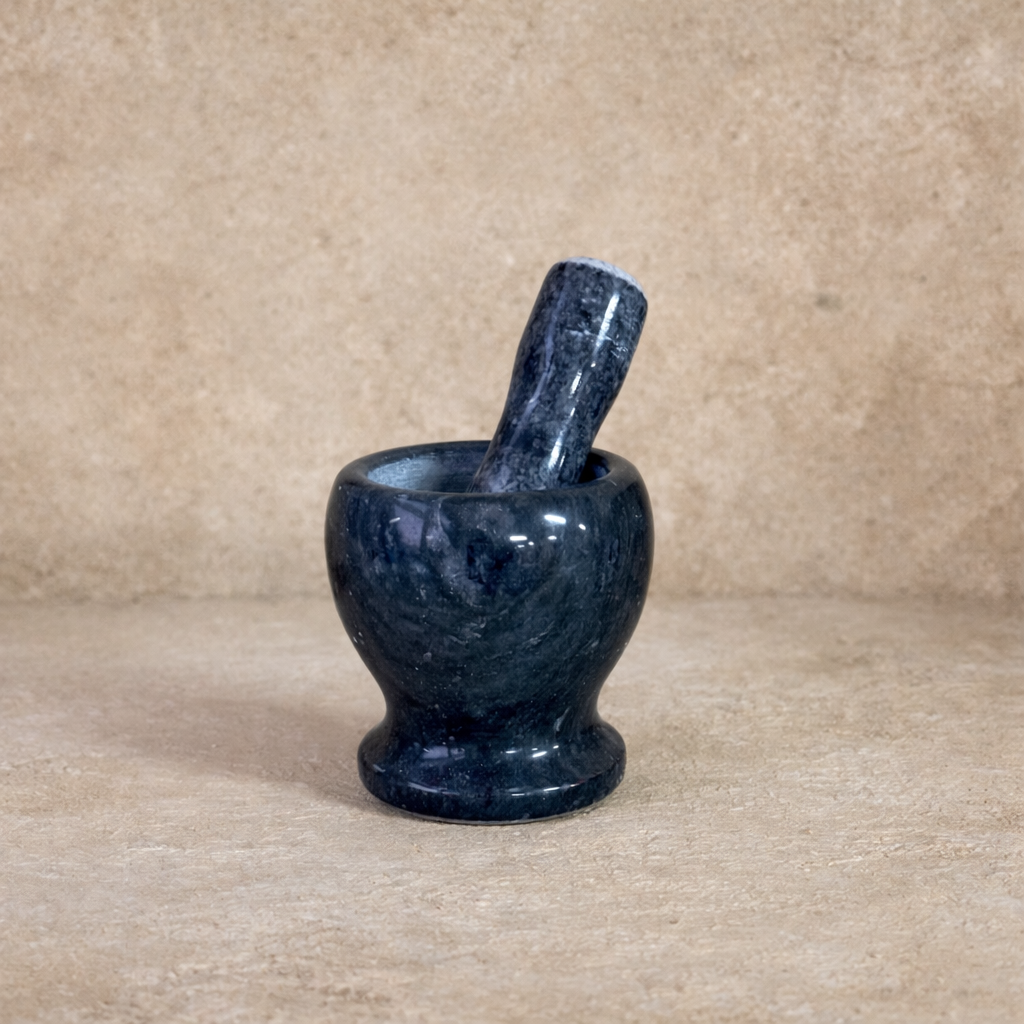 Perry Saf Mermer Havan Seti Siyah 11 cm