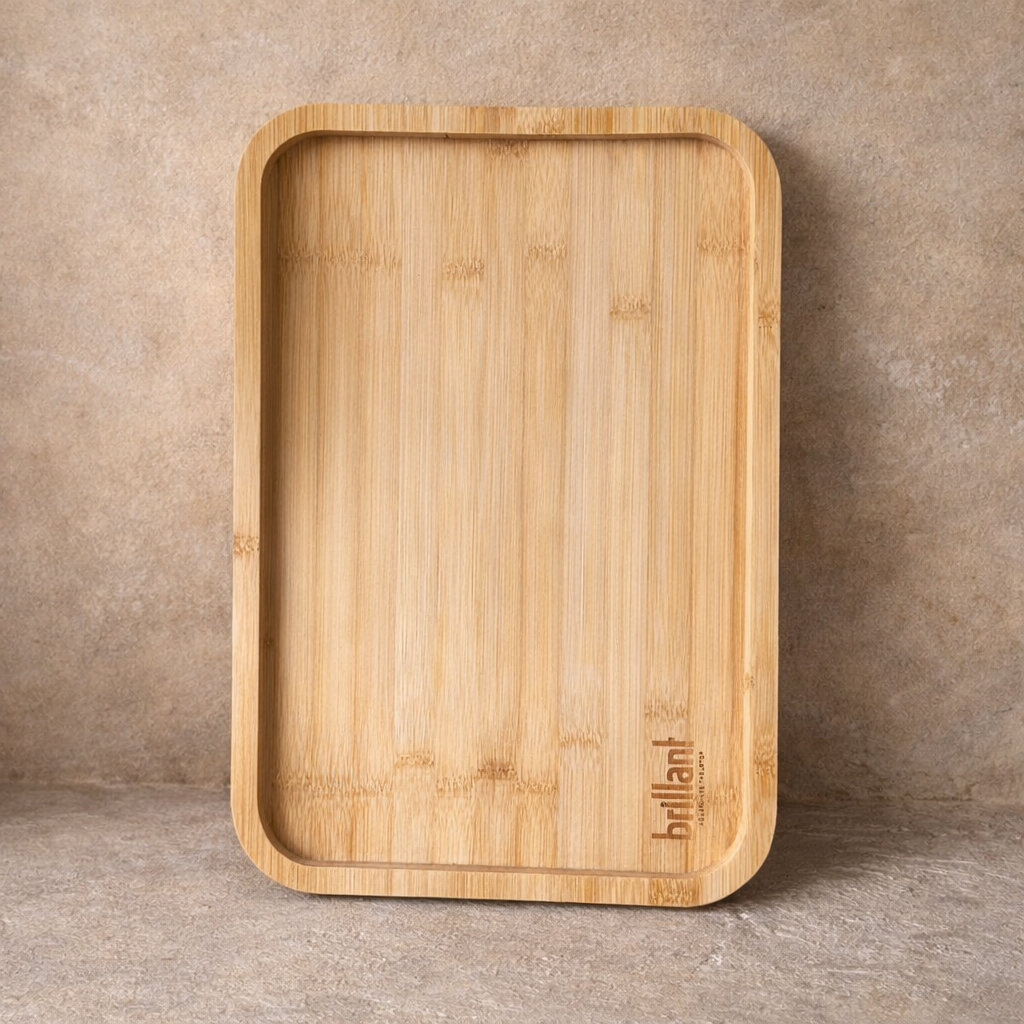 Diamond Bambu Dikdörtgen Koltuk Kenarı Tepsi Büyük Boy 38x26 cm KOD:6590