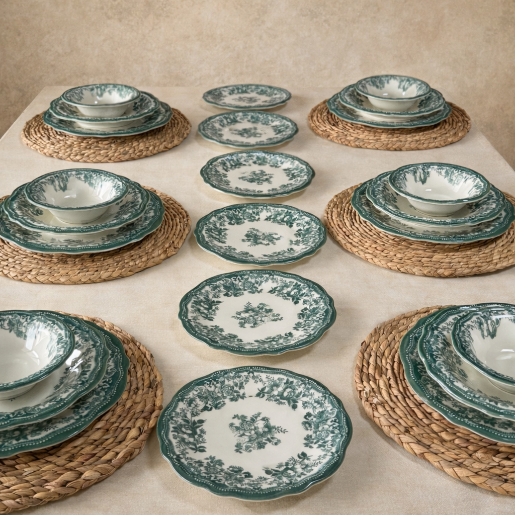 Porser Porselen 24 Parça Yemek Takımı 6 Kişilik KOD:VelourGreen-30329