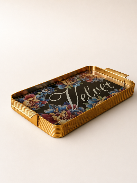 Arow Velvet Gold Desenli Cam Tepsi KOD:1207