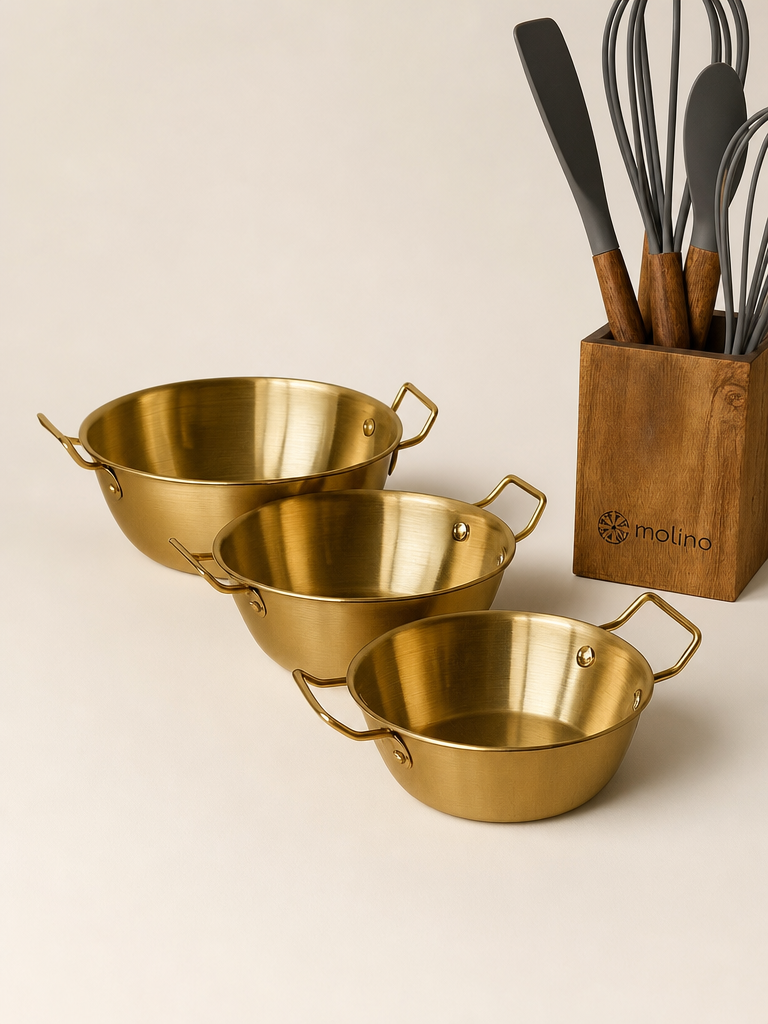 Como 3 Boy Tutmalı Çelik Kase Set 17 cm, 14 cm, 13 cm Gold KOD:5338-39-40