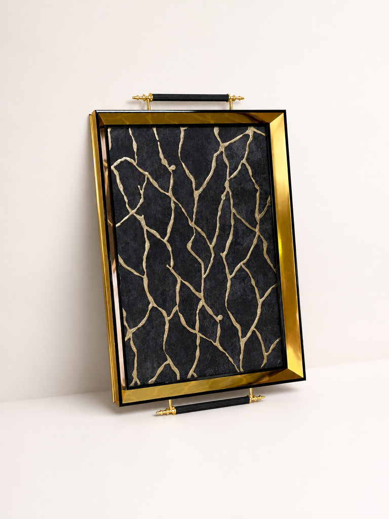 Goldenya Tutmalı Desenli Tepsi Gri KOD:5030-06