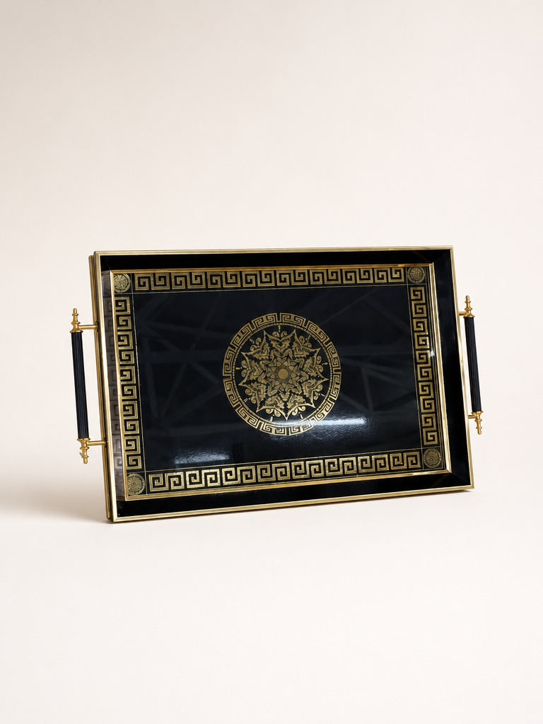 Goldenya Tutmalı Desenli Tepsi Siyah-Gold KOD:5020-50