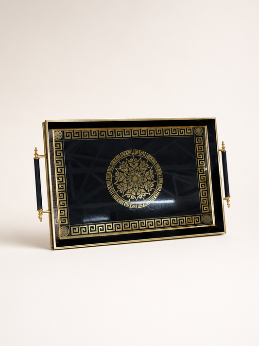 Goldenya Tutmalı Desenli Tepsi Siyah-Gold KOD:5020-50