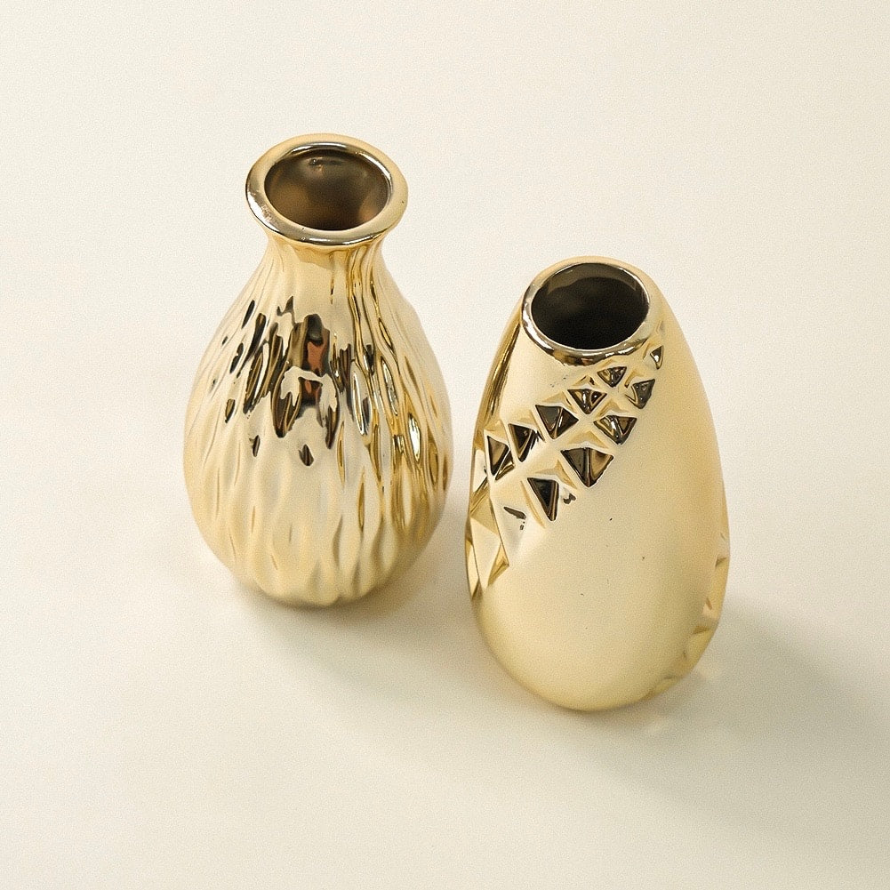 Lüks 2 li Gold Mini Dekoratif Vazo 11 cm