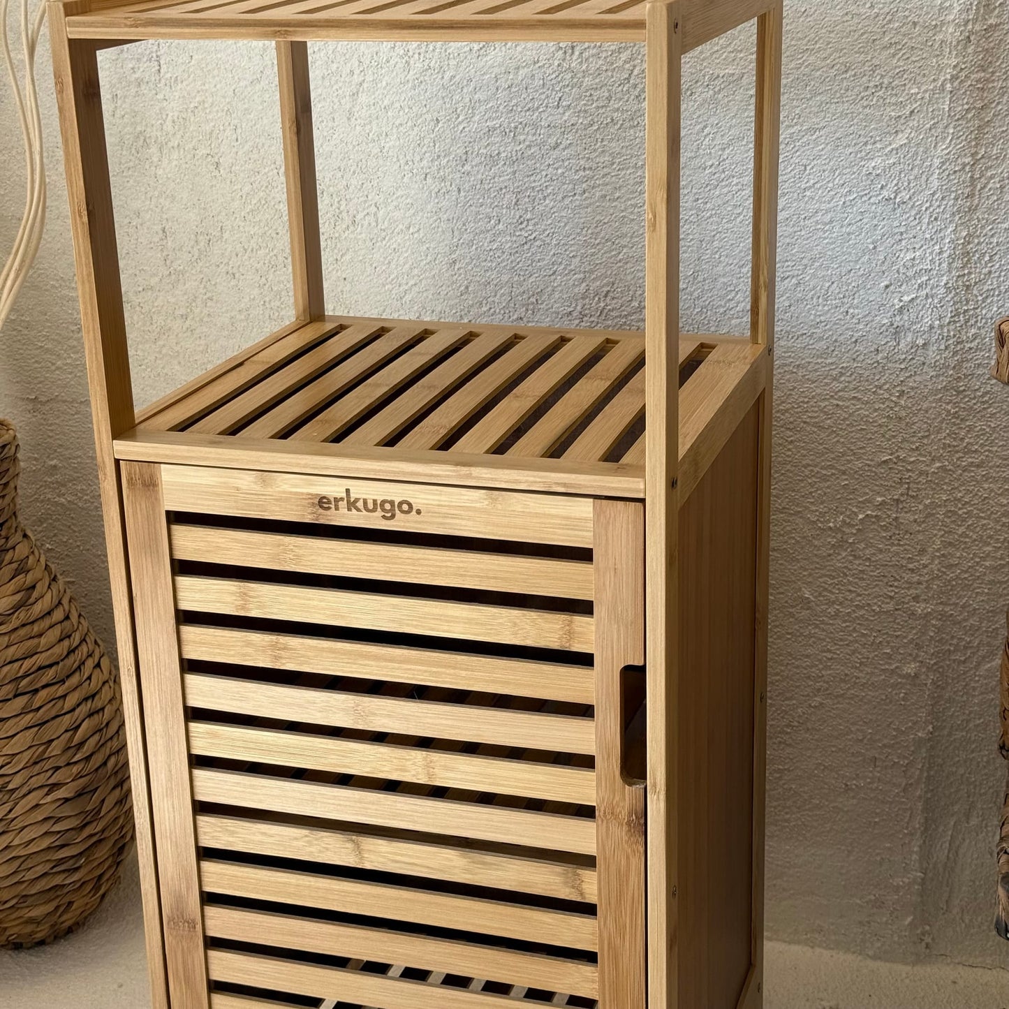 PNL Bambu Kapaklı 2 Katlı Raf Banyo Dolabı 87x33x36 cm (KOD:10302)