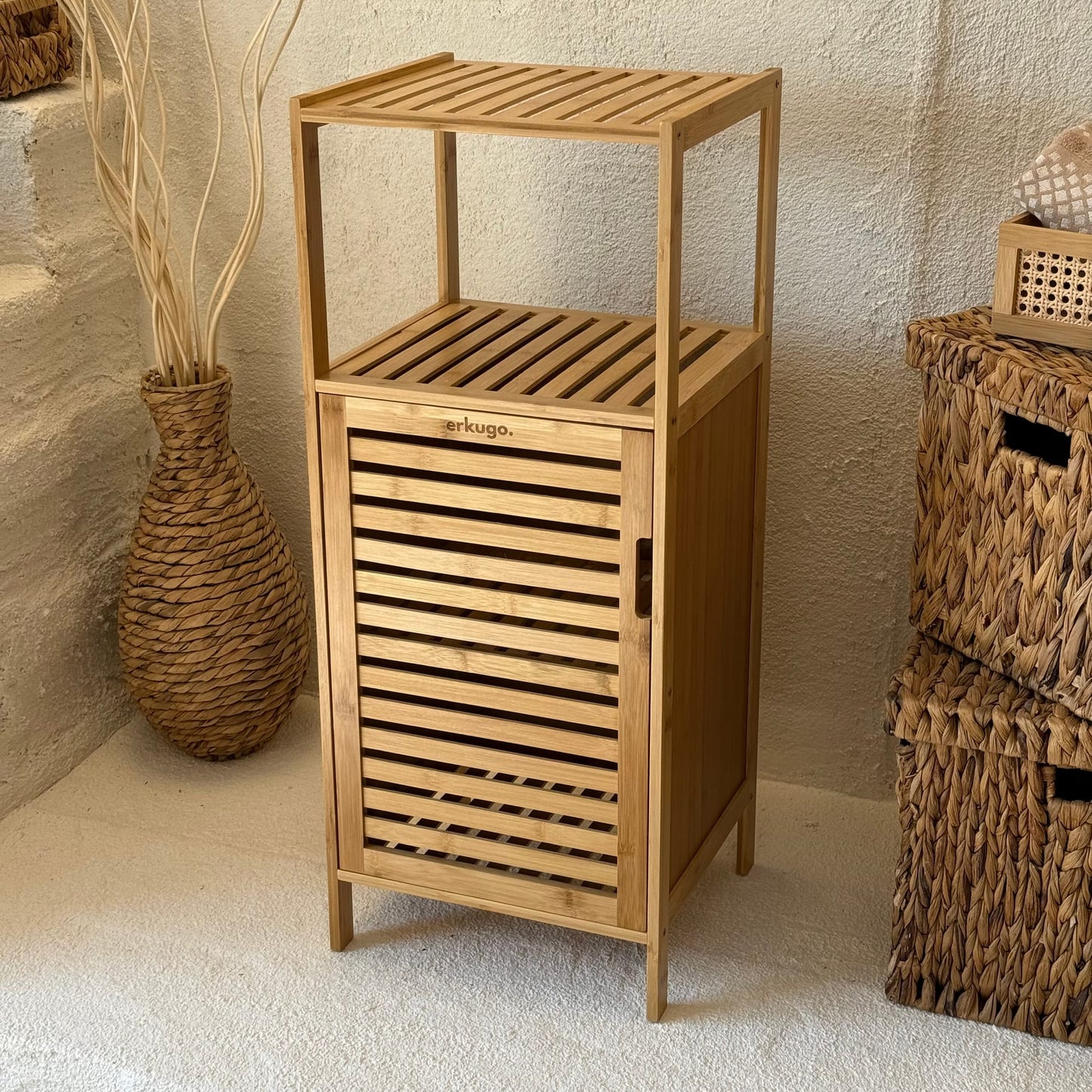PNL Bambu Kapaklı 2 Katlı Raf Banyo Dolabı 87x33x36 cm (KOD:10302)