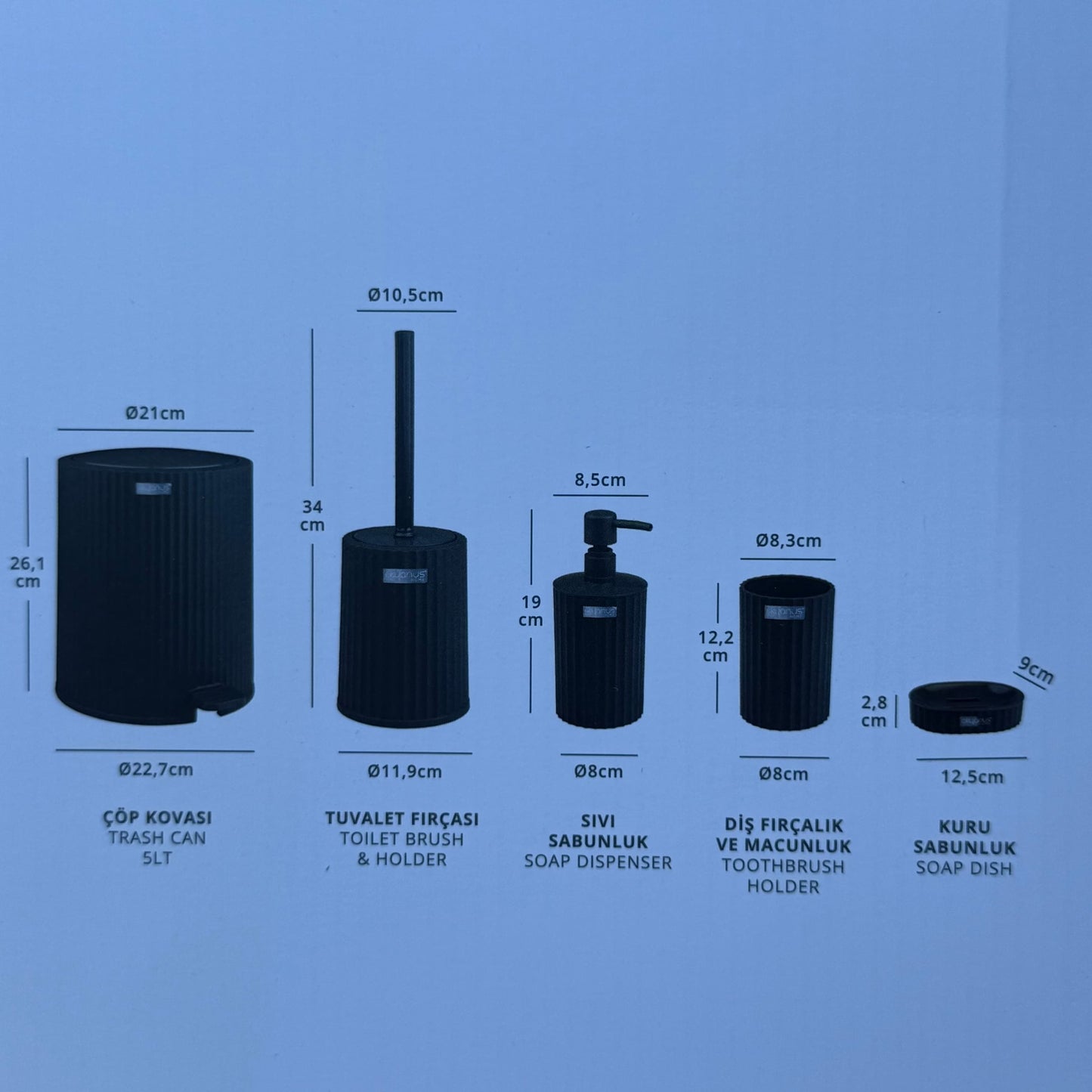 Coliseum Akrilik Banyo Seti 5 Parça Siyah