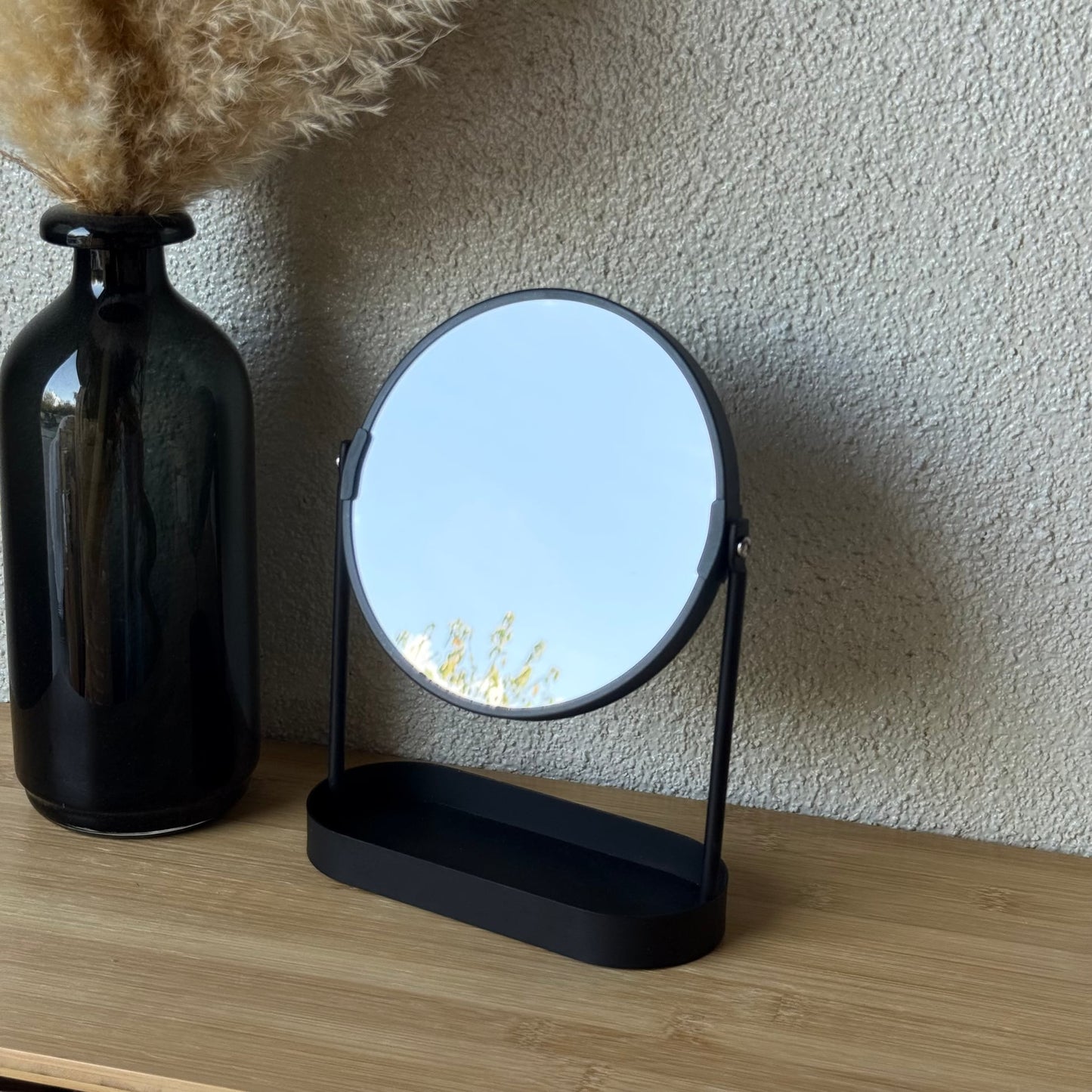 Cora Metal Standlı Yuvarlak Ayna Mat Siyah 25x19 cm KOD:3097