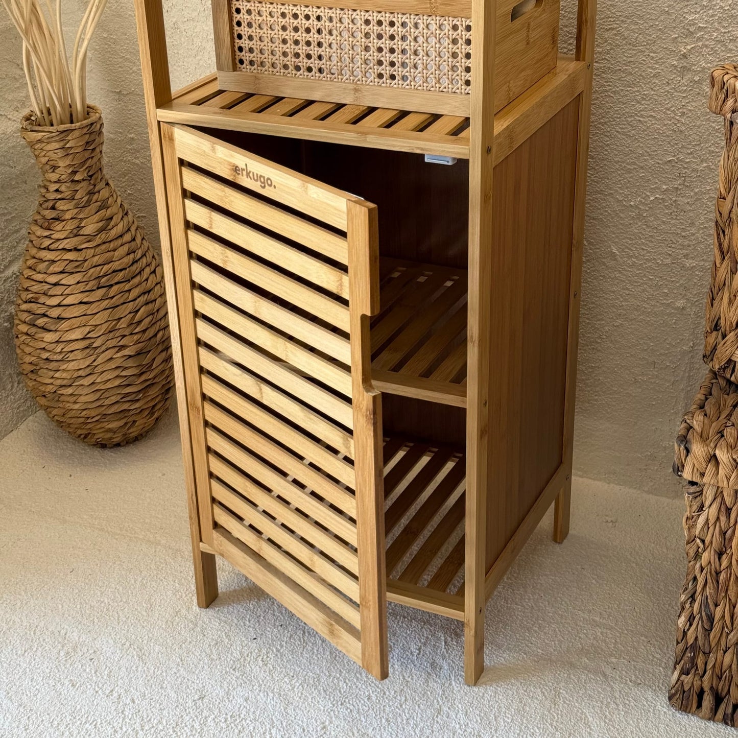 PNL Bambu Kapaklı 2 Katlı Raf Banyo Dolabı 87x33x36 cm (KOD:10302)