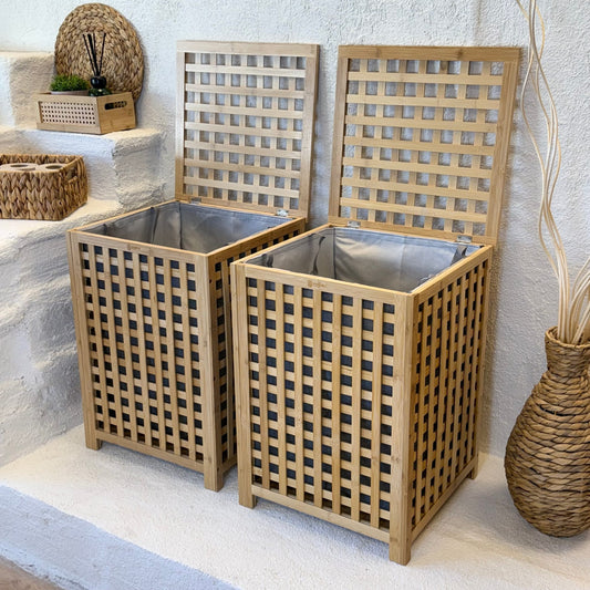Andy 2 Adet Bambu Çamaşır Sepeti, Dev Boy 62X45X45 CM-Gri (Kısa Süreli 2'Lİ Fırsat, Süper Fiyat)
