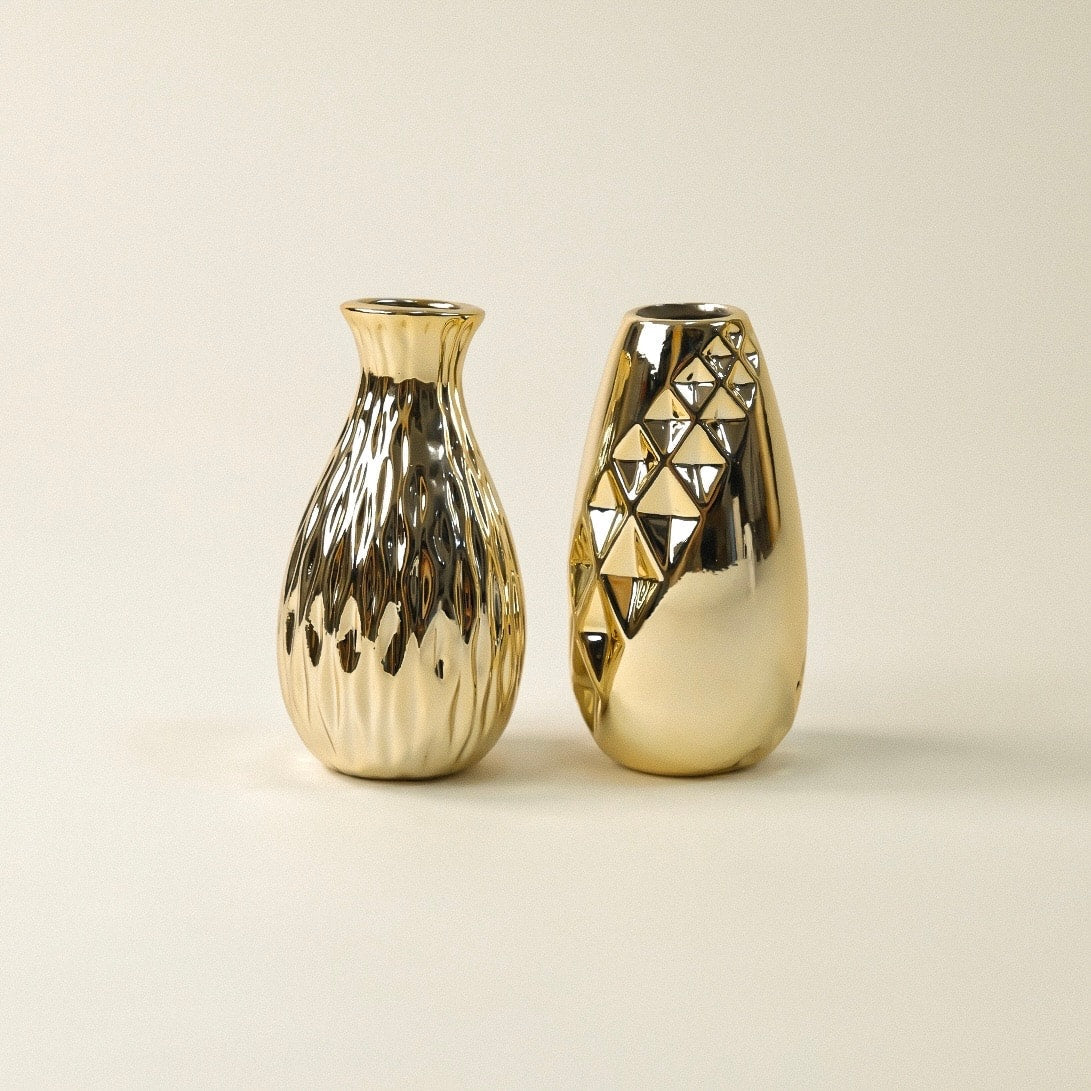 Lüks 2 li Gold Mini Dekoratif Vazo 11 cm