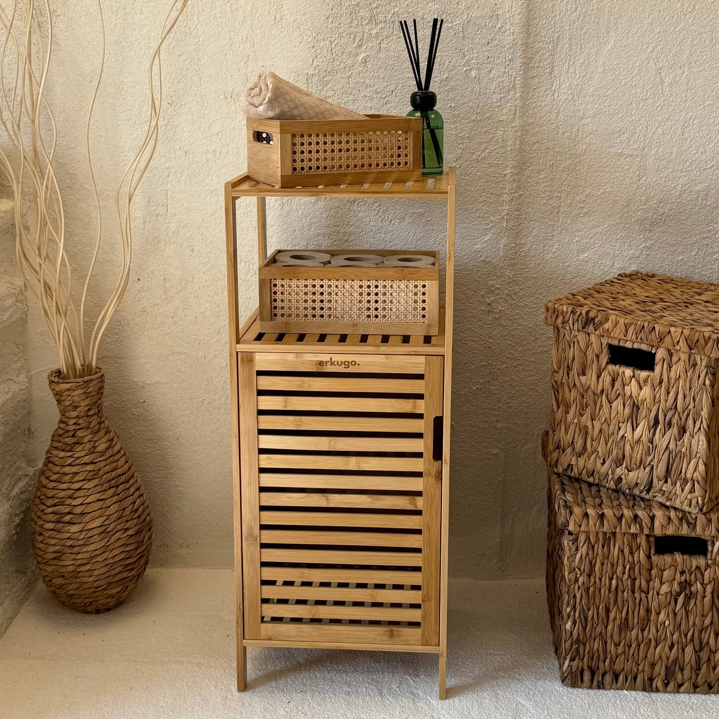 PNL Bambu Kapaklı 2 Katlı Raf Banyo Dolabı 87x33x36 cm (KOD:10302)