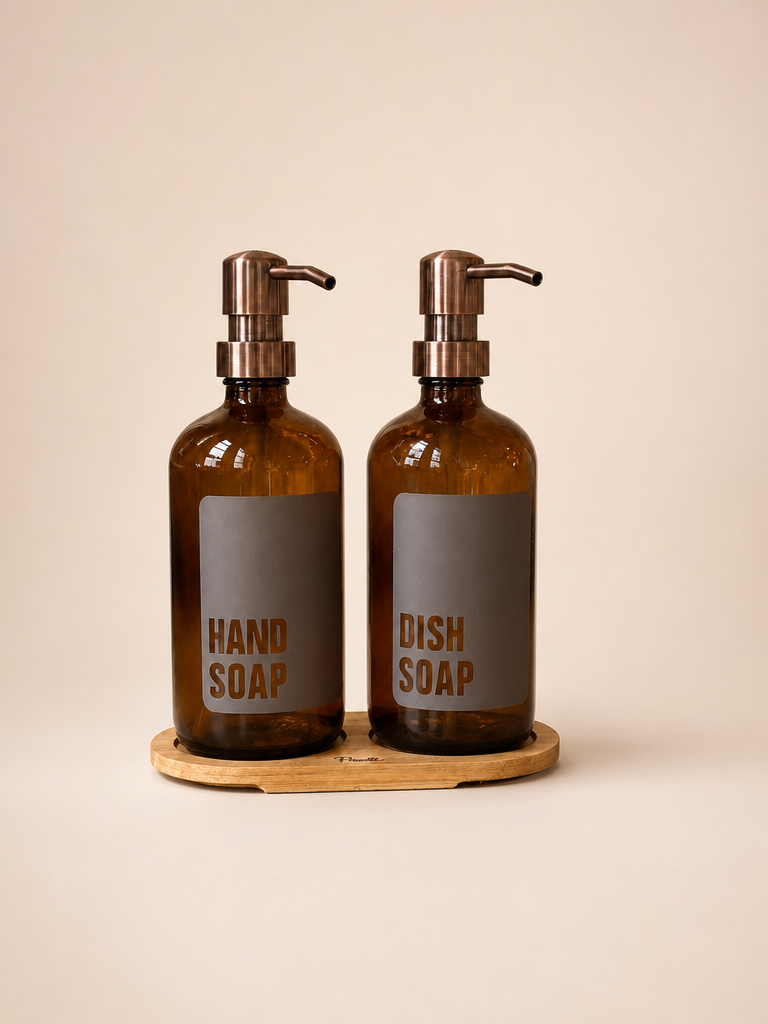 Lezione Bambu Standlı İkili Cam Sıvı Sabunluk Amber- Bronz KOD:15956