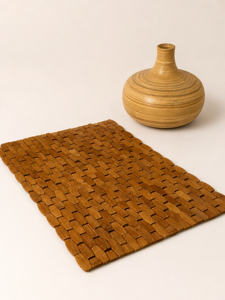 Maperlla Mozaik Bambu Banyo Paspas Kaydırmaz Taban 60x41 cm KOD:110038