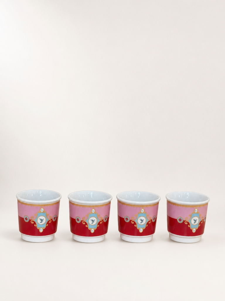 Pashally Porselen 4 Lü Espresso Fincan Seti Pembe-Kırmızı KOD:1032