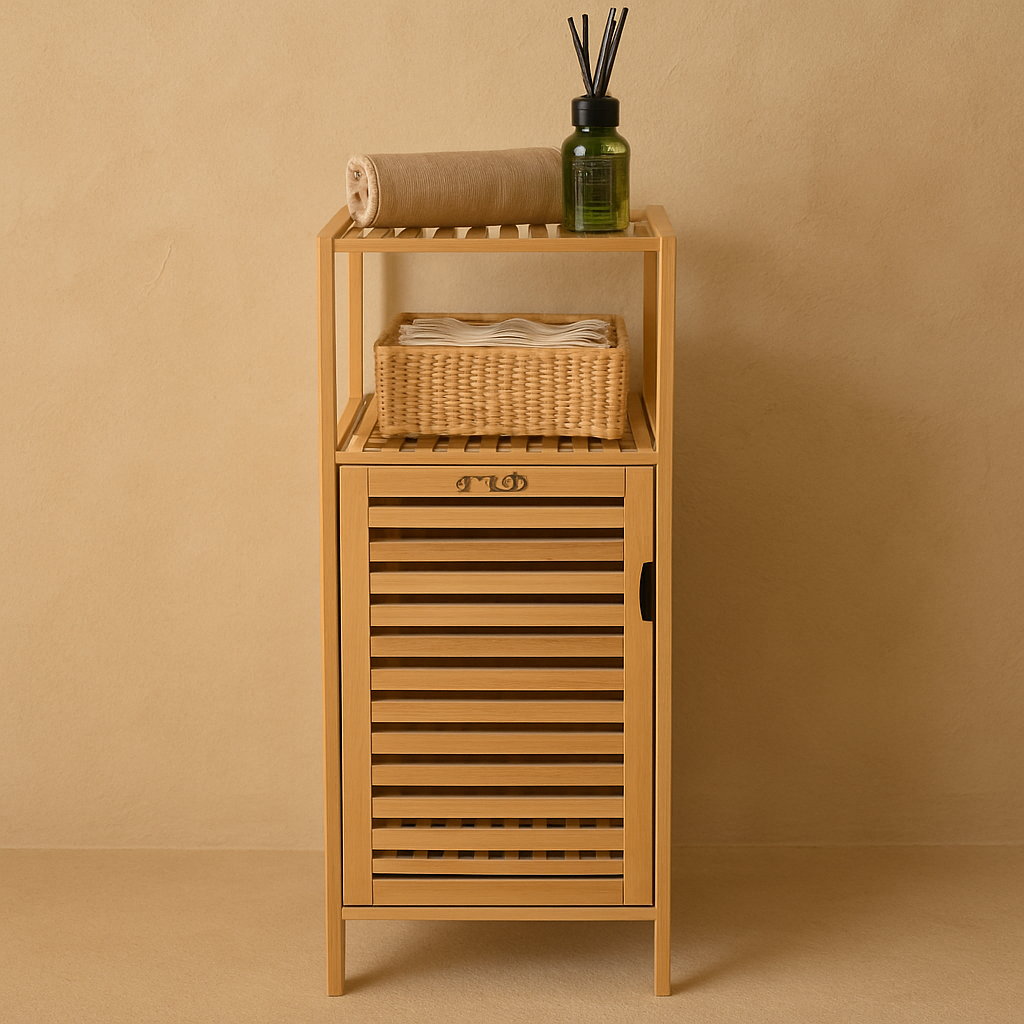 PNL Bambu Kapaklı 2 Katlı Raf Banyo Dolabı 87x33x36 cm (KOD:10302)