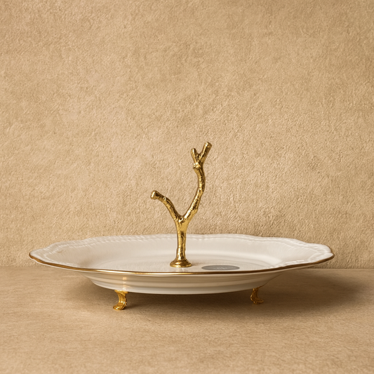 Firuze Gold Ayaklı Porselen Sunumluk 25 cm Kod:3735